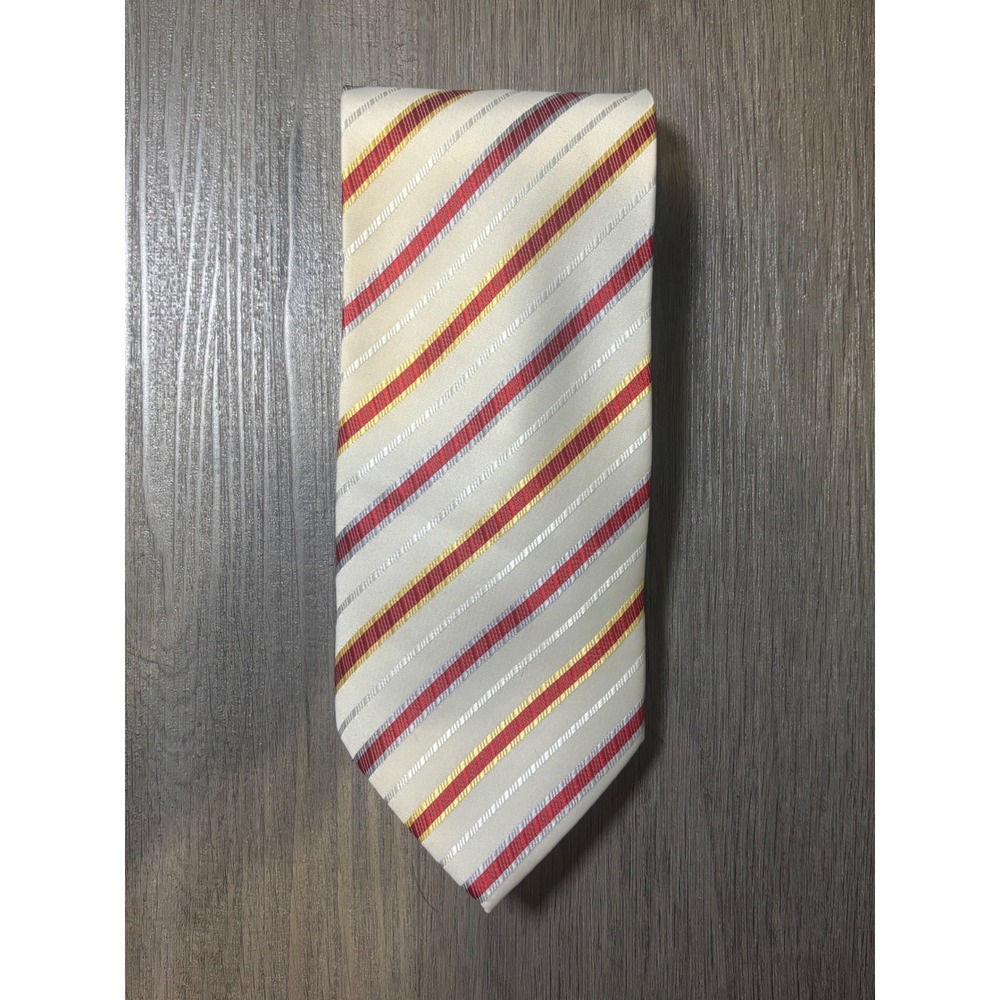 Mario Armani Necktie Mens 100% Silk Red Ivory Striped Italy Designer Tie